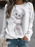 Inrosy sweatshirt modèle de chaton col rond manches longues femme casual mignon mode décontracté noël