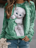 Inrosy sweatshirt modèle de chaton col rond manches longues femme casual mignon mode décontracté noël
