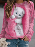 Inrosy sweatshirt modèle de chaton col rond manches longues femme casual mignon mode décontracté noël