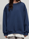 Inrosy sweatshirt unicolore polaire coton col rond manches longues femme casual mode oversized décontracté automne hiver