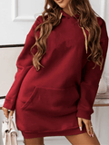 Inrosy mi-longue sweatshirt robe unicolore poches à capuche manches longues femme casual sport mode décontracté hauts