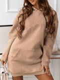 Inrosy mi-longue sweatshirt robe unicolore poches à capuche manches longues femme casual sport mode décontracté hauts
