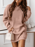 Inrosy mi-longue sweatshirt robe unicolore poches à capuche manches longues femme casual sport mode décontracté hauts