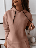 Inrosy mi-longue sweatshirt robe unicolore poches à capuche manches longues femme casual sport mode décontracté hauts