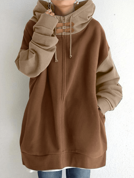 Inrosy sweatshirt à capuche poches fermeture éclair manches longues femme mode ample décontracté