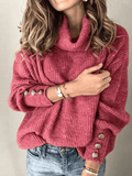 Inrosy pull unicolore boutons col montant manches longues femme casual mode oversized décontracté hauts hiver