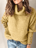 Inrosy pull unicolore boutons col montant manches longues femme casual mode oversized décontracté hauts hiver