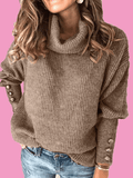 Inrosy pull unicolore boutons col montant manches longues femme casual mode oversized décontracté hauts hiver