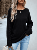 Inrosy pull unicolore col rond manches longues maison rugueux tricot torsadé femme casual mode décontracté hauts