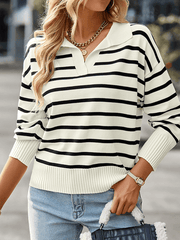 Inrosy pull rayé polo manches longues femme casual mode décontracté hauts