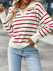 Inrosy pull rayé polo manches longues femme casual mode décontracté hauts