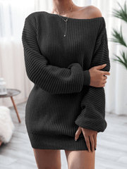 Inrosy pull en maille dos nu une épaule col bateau manches longues femme casual élégant mode décontracté mini robe
