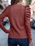 Inrosy pull coton col rond manches bouffantes manches longues femme casual élégant mode hauts automne