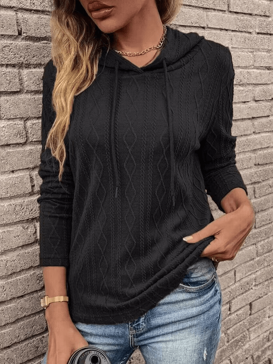 Inrosy pull à capuche torsadé tricoté couleur unie manches longues femme casual mode automne hiver huats