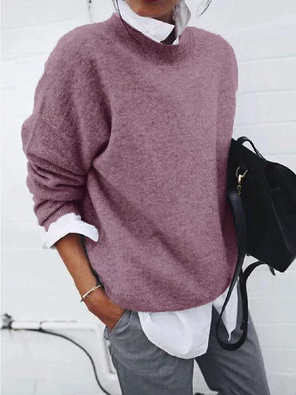 Pull Femme Basique à Manches Longues CupTacc - Col Rond, Tissu Doux Et Extensible, Idéal Pour Automne-hiver Et Tenues Décontractées