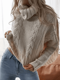 Inrosy pull femme torsadé grosse maille tricoter énorme col roulé manches longues femme casual mode ample décontracté automne