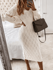Inrosy pull robe moulante unicolore v-cou manches longues femme mode décontracté