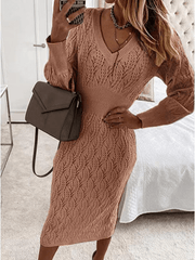 Inrosy pull robe moulante unicolore v-cou manches longues femme mode décontracté