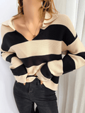 Inrosy courte pull en maille larges rayé polo manches longues femme casual ample décontracté pull marinière
