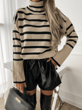 Inrosy pull rayé col montant manches longues femme mignon mode décontracté pull tricoté à la mode automne et hiver