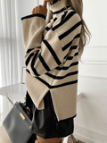 Inrosy pull rayé col montant manches longues femme mignon mode décontracté pull tricoté à la mode automne et hiver