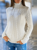 Inrosy pull unicolore col roulé manches longues femme casual mode décontracté blanche