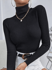 Inrosy pull unicolore col montant manches longues femme élégant mode décontracté
