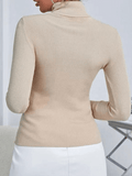 Inrosy pull unicolore col montant manches longues femme élégant mode décontracté