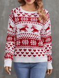 Inrosy pull motif noël wapiti imprimé neige col rond manches longues femme casual mode décontracté