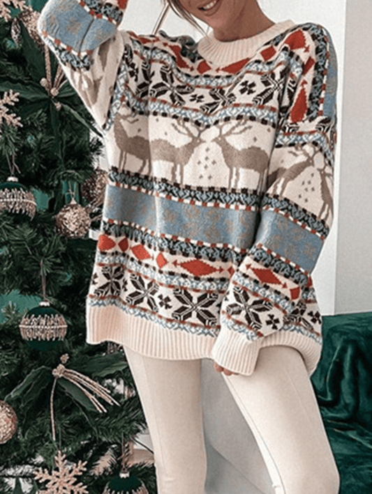 Inrosy pull noël wapiti motif col rond manches longues femme casual mode ample décontracté hauts