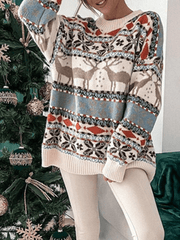 Inrosy pull noël wapiti motif col rond manches longues femme casual mode ample décontracté hauts