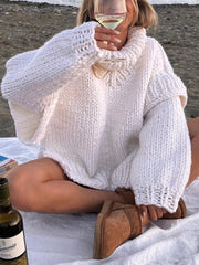 Inrosy pull robe à volantée col montant manches longues femme élégant mode ample oversized