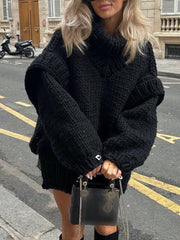 Inrosy pull robe à volantée col montant manches longues femme élégant mode ample oversized