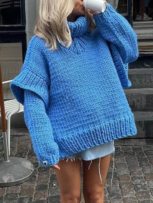 Inrosy pull robe à volantée col montant manches longues femme élégant mode ample oversized