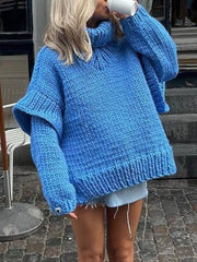 Inrosy pull robe à volantée col montant manches longues femme élégant mode ample oversized