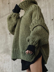 Inrosy pull robe à volantée col montant manches longues femme élégant mode ample oversized