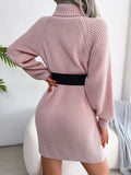 Inrosy pull robe tricotee unicolore boutons col montant manches longues femme casual doux mode décontracté