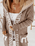 Inrosy mi-longue cardigans lettres poches à capuche manches longues femme style boyfriend lâche oversized décontracté pull automne