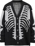 Inrosy cardigans skull boutonnage v-cou manches longues femme mode lâche ample oversized décontracté halloween pull