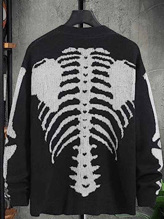 Inrosy cardigans skull boutonnage v-cou manches longues femme mode lâche ample oversized décontracté halloween pull
