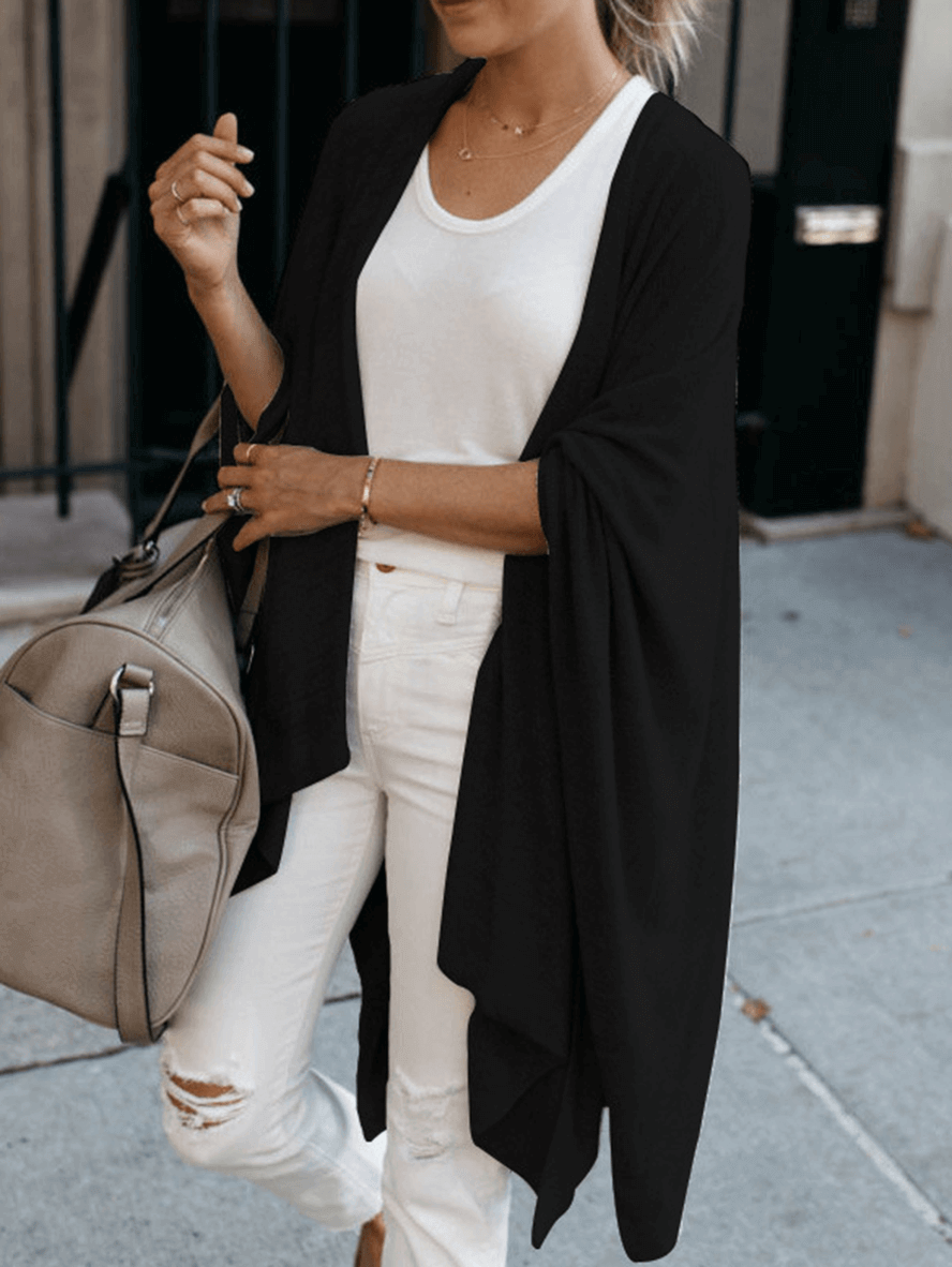 Inrosy cardigans en côtelé pull manche chauve souris irrégulière manches 3/4 femme casual mode ample décontracté blouse