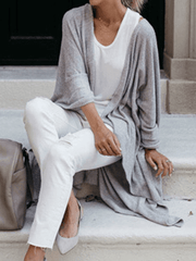Inrosy cardigans en côtelé pull manche chauve souris irrégulière manches 3/4 femme casual mode ample décontracté blouse
