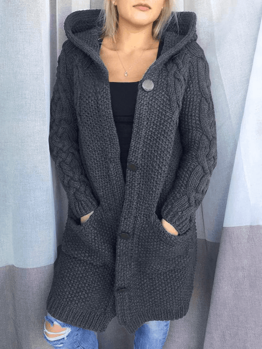 Inrosy cardigans en grosse maille boutonnage poches à capuche manches longues femme oversized veste automne
