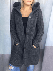 Inrosy cardigans en grosse maille boutonnage poches à capuche manches longues femme oversized veste automne