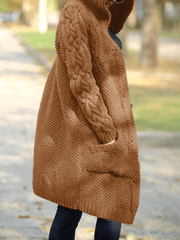 Inrosy cardigans en grosse maille boutonnage poches à capuche manches longues femme oversized veste automne