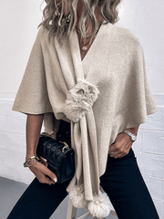 Inrosy cardigans poncho cape hiver irrégulière v-cou manches au coude femme élégant mode ample oversized décontracté
