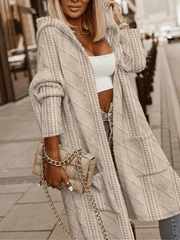 Inrosy cardigan en grosse maille à capuche poches manches longues femme casual mode oversized décontracté gilet
