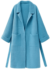 Inrosy mi-longue manteau gilet en maille ceinture poches col revers manches longues femme oversized vintage cardigans automne