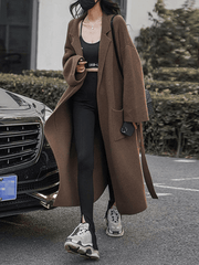 Inrosy mi-longue manteau gilet en maille ceinture poches col revers manches longues femme oversized vintage cardigans automne