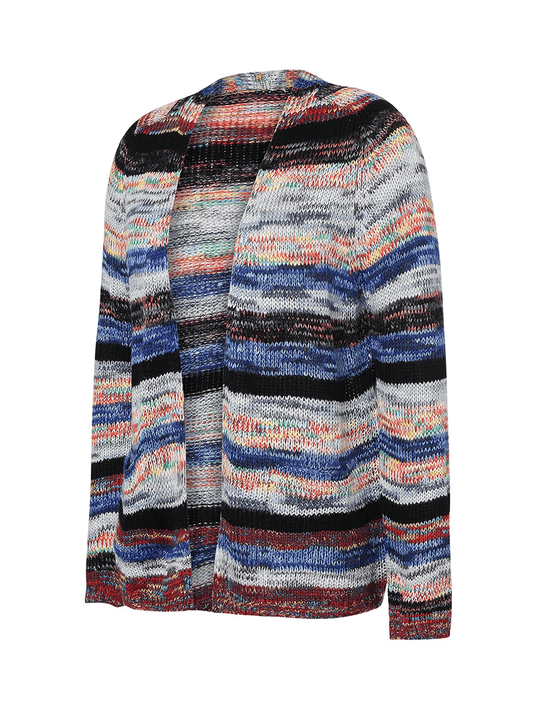 Inrosy pull cardigan en grosse maille arc en ciel rayé poches manches longues femme vintage décontracté manteau en tricot à devant ouvert